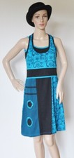 Vestito estivo etnico donna medio corto in cotone taglia M blu e nero