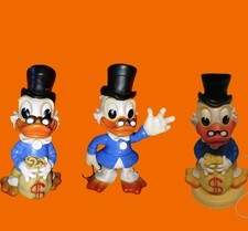 3 Pupazzi gomma Zio Paperone Bastone Sacco Dollari Lampada Ledraplastic Ledra 