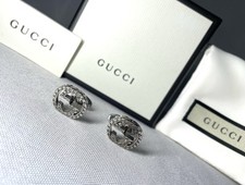 Autentici bellissimi gemelli Gucci ad incastro incisione G SV925 regalo azien...