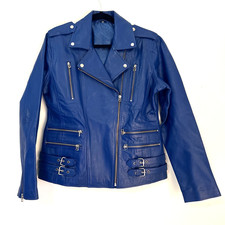 Giacca Motociclista Pelle Blu