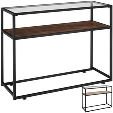 Tavolo console vetro corridoio tavolino appoggio 2 ripiani legno metallo 