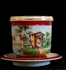 Antico cachepot  Richard Ginori  dipinto a mano "Cascinale sui navigli" XIX sec.