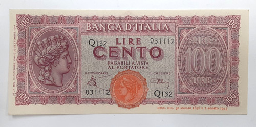 1944 issue italy 100 lire - 1944,