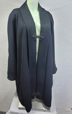Trench cappotto vintage Leslie Fay 100% pura lana nero corda gancio e chiusura occhielli