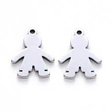 5pz ciondoli bimbo bambino  in acciaio inox 17x13mm colore argento scuro bijoux