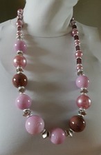 COLLANA PERLE ROSA IN CERAMICA E VETRO GRANDE E SCENOGRAFICA 