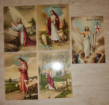 CARTOLINA BUONA PASQUA GESù RISORTO E CON AGNELLI lotto 5 pezzi diversi anni '70