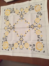 Tovaglia Da Te Tessuto Antica Canapa Ricamata A Mano In Punto Croce Rose Gialle