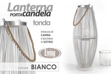 LANTERNA PORTACANDELA DA TERRA PIANTANA CASA EVENTI TONDA LEGNO VETRO h82*32 cm