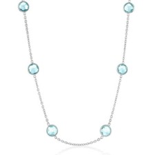 Bezel-Set 7mm Round Gemstone Station Necklace - Blue Topaz 11.36cttw