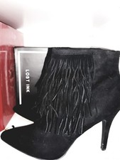 SCARPE TRONCHETTO STIVALETTO FRANGE CAMOSCIO SUEDE TG. EU 43 TACCO SPILLO POINTY