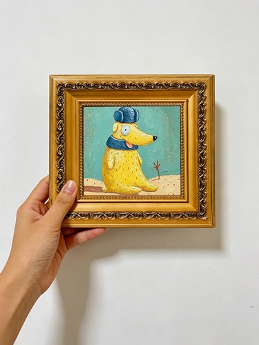 Cappello blu cane giallo