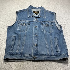 Harley Davidson Gilet Denim Blu Chiaro Lavaggio Barra e Scudo Uomo Taglia Large L
