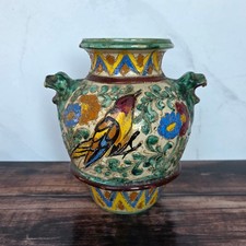 Antico vaso due manici Zulimo Aretini maiolica sgraffito policromo italiano