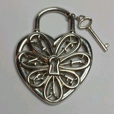 TIFFANY & CO ARGENTO STERLING 925 XL FILIGRANA CUORE SERRATURA CIONDOLO CHIAVE ETICHETTA 