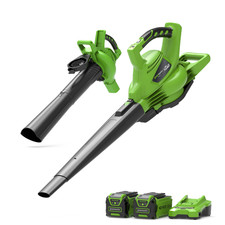 Greenworks Soffiatore Aspiratore 40V Brushless con 2 Batterie 2Ah e Caricatore