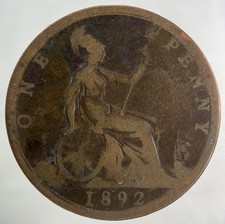 1892 Victoria One Penny Coin |