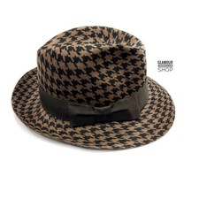 Cappello donna fedora in lana pied poule artigianale made in Italy bicolor Ni...