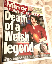 daily mirror newspaper January 9th 2024 JPR williams dead Welsh Wales Rugby