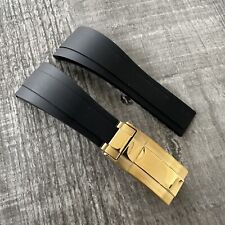 22mm Nero Gomma Silicone Oysterflex Cinturino Orologio con Oro Apertura Chiusura