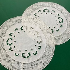 2 centrini centri vintage merletto a fuselli tombolo intarsi lino 27 cm