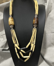 Vintage Express Beaded Necklace Tribal Ethnic 24" Browns Cream