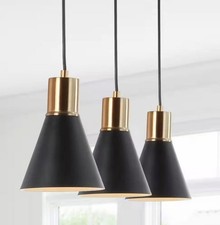 NEW Apollo 33.5 in. 3-Light Adjustable Metal, Black/Brass Gold LED Pendant Light