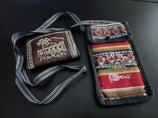 Portamonete E Porta-Cellulare Tracolla  (Cuoio E Tessuto) Originario Da Perú