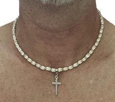 Collana rosario con croce da uomo donna catenina lunga 45 cm argento crocifisso