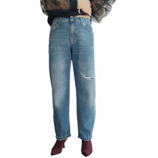 Jeans donna KONTATTO 100% cotone carrot baggy fit con strappi