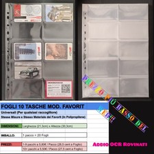 20 x Fogli 10 Tasche / Posti uguali ai Favorit per Schede Telefoniche e Cards