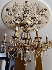 Lampadario 8 Luci Completo Di 4 Applique A 2 Luci Ed Asta A 3 Luci Oro Swarovski