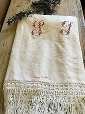 1890 Antico Asciugamano Misto Canapa Ricamato A Mano Pizzo Uncinetto Cifrato S I