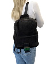 Zaino FENDI vintage logo FF zip nero verde pelle scamosciata tasca frontale