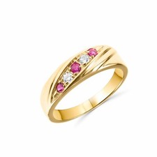 Anello fascia cinque pietre rubino argento 925 placcato 18 carati