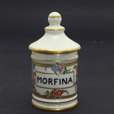 VECCHIO PICCOLO VASO IN PORCELLANA DA FARMACIA *MORFINA* OLD SMALL PHARMACY JAR