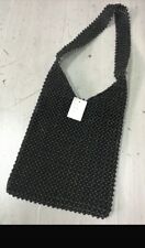 Borsa Shopper Donna Nera Stile Dolce Vita Nuova Foderata Perline In Legno