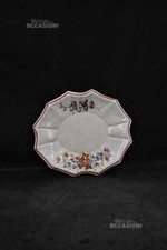 Piatto Singolo In Ceramica Bianc Fiori Rossi Riga Rossa 23 X 20 Cm