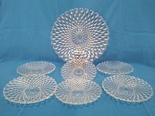 Servizio da torta dolce vintage piatto portata + 6 piattini vetro  a rombi glass