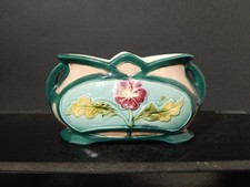 ANTICO RARO PREZIOSO ART NOUVEAU PICCOLO VASO CACHE POT BARBOTINE CERAMICA #