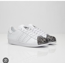 Adidas Superstar anni 80 sneaker da donna in pelle bianca punta metallo S76532 taglia 9,5