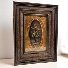 Quadro antico dipinto a olio quadretto con fiori cornice in legno Natura Morta 