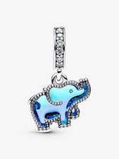 Charm Pandora Elefante Vetro di Murano Blu Pendente 793339C01 Ciondolo Lucky