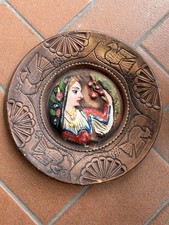Antico piatto sardo decorativo in terracotta - dipinto a mano