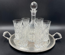 Set servizio VINO Bottiglia Decanter 6 Calice cristallo molato con vassoio