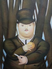 QUADRO CLASSICO DIPINTO A MANO OLIO SU TELA IMMAGINE COPIA BOTERO UOMO