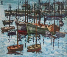 JOSEP TUR - Postimpressionista spagnolo - Olio originale firmato - Porto di Lequeitio