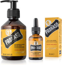 Set per Cura della Barba Lunga Wood and Spice, Set con Detergente Barba 200 ml e