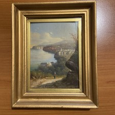 Veduta di Sorrento Napoli Dipinto olio su cartoncino E. Altrui 1800