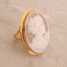 ANELLO CAMMEO PROFILO  INCISO A MANO ARGENTO 925 PLACCATO ORO GIALLO 18 KT 